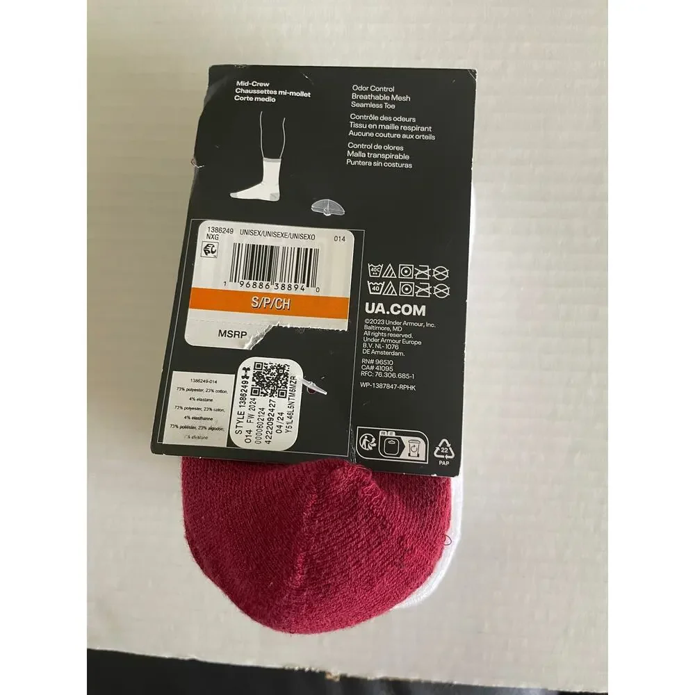 Kids Under Armour permformance tech 3 pack mid crew socks size S NEW